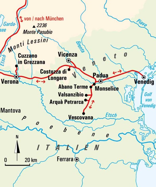 Karte, Gartenpracht des Veneto – die Träume des venezianischen Adels 2023, © Bayerisches Pilgerbüro