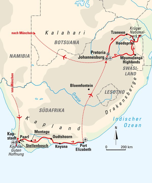 Karte, Südafrika – Regenbogennation zwischen Atlantik und Indischem Ozean, © Bayerisches Pilgerbüro Karte, Südafrika – Regenbogennation zwischen Atlantik und Indischem Ozean, © Bayerisches Pilgerbüro
