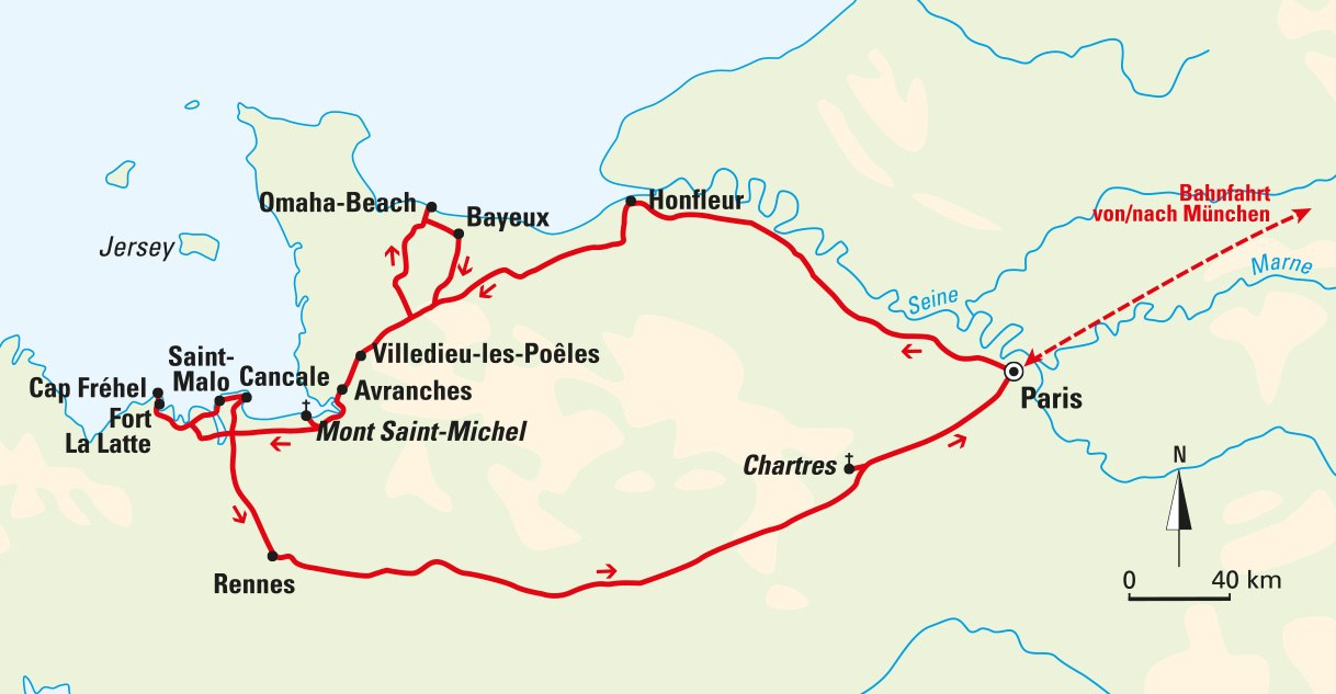 Karte, Mont Saint-Michel und Chartres, Frankreich, © Bayerisches Pilgerbüro