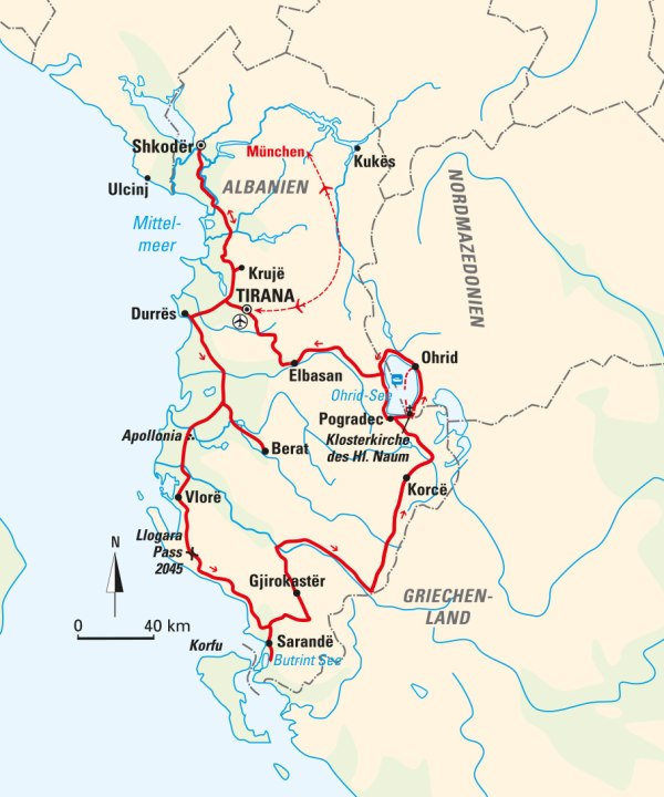 Karte, Albanien mit Nordmazedonien – die Perlen des Balkans, Albanien, Nordmazedonien, © Bayerisches Pilgerbüro