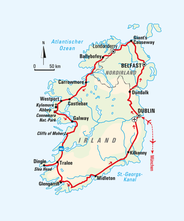 Karte, Irland und Nordirland – rund um die Grüne Insel! 2024, © Bayerisches Pilgerbüro