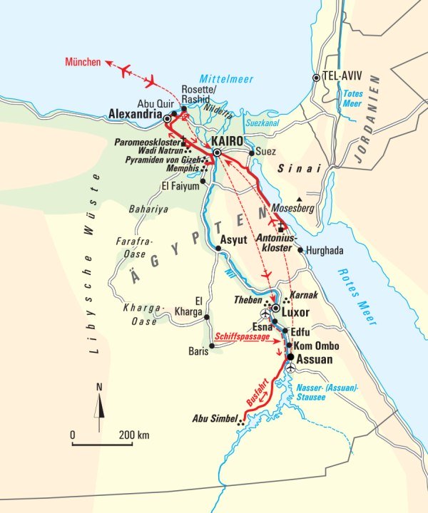 Karte, Die Höhepunkte Ägyptens mit Nilfahrt, © Bayerisches Pilgerbüro