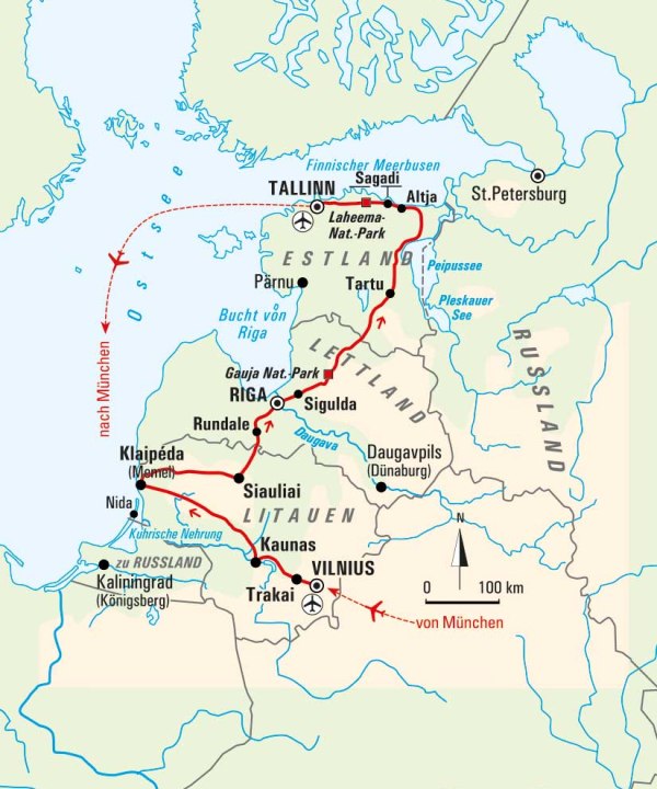 Karte, Baltikum – Ostseeländer im Aufwind 2023, © Bayerisches Pilgerbüro