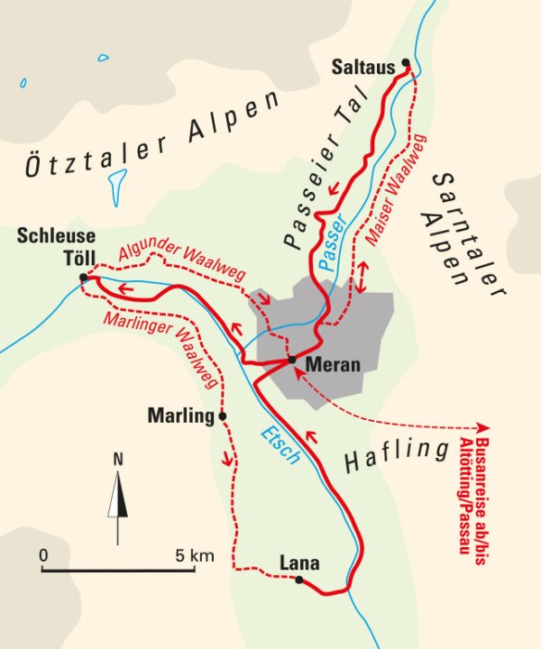 Karte, Meditatives Wandern rund um Meran - Diözesanreise Passau, © Bayerisches Pilgerbüro