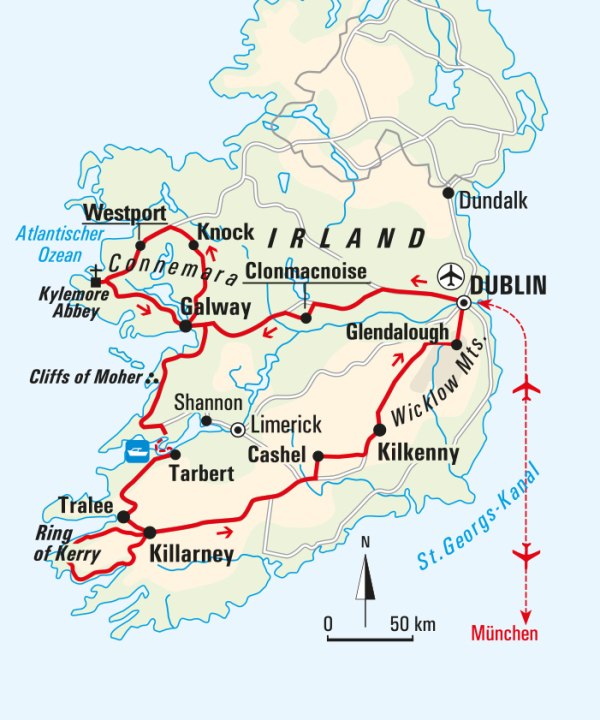 Karte, Irland – Insel der Mönche und Heiligen, © Bayerisches Pilgerbüro
