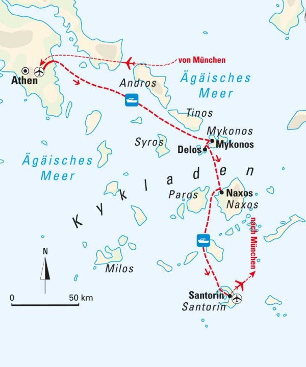 Karte, Von Athen zu den Kykladen – Inselidylle im Ägäischen Meer, Griechenland, © Bayerisches Pilgerbüro