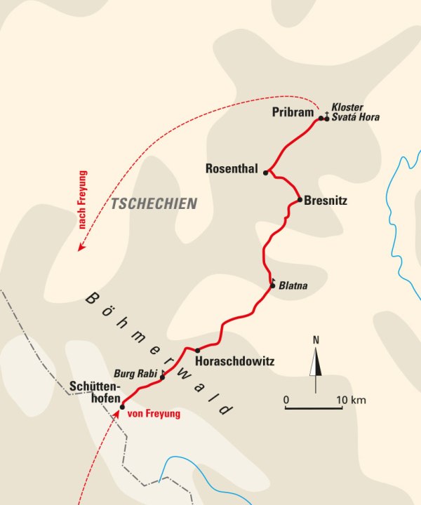 Karte, Auf der Via Nova in Böhmen - von Susice bis Pribram, Tschechien - Diözesanreise Passau, © Bayerisches Pilgerbüro