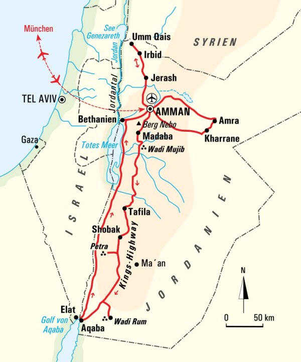 Karte, Jordanien - antike und biblische Schätze des Nahen Ostens, © Bayerisches Pilgerbüro